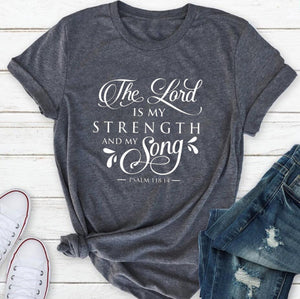 Inspirational Psalm 118:14 Scripture T-Shirt - Faith-Based Casual Tee