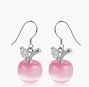 Apple Design With Pink / White Opal Shiny Zircon Elegant Cute Hook Earrings