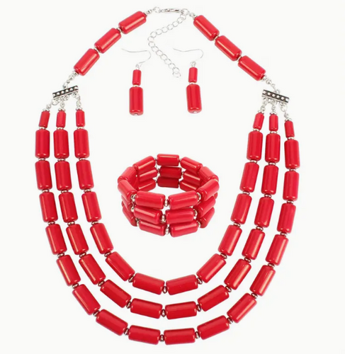 Res Bohemian Style Earrings & Bracelet & Necklace Jewelry Set