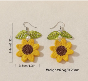 Boho Small Sunflower Dangle Earrings Inlaid With Glass