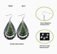 Load image into Gallery viewer, Christmas Tree PU Leather Teardrop Earrings