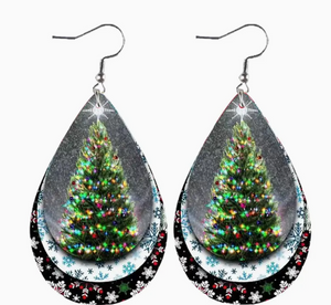 Christmas Tree PU Leather Teardrop Earrings