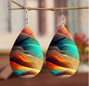 Colorful Mountain Print Teardrop Dangle Earrings