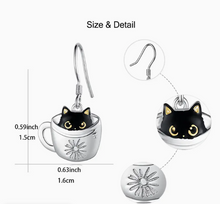 Load image into Gallery viewer, Cute Little Black Cat In Cup Drop Earring