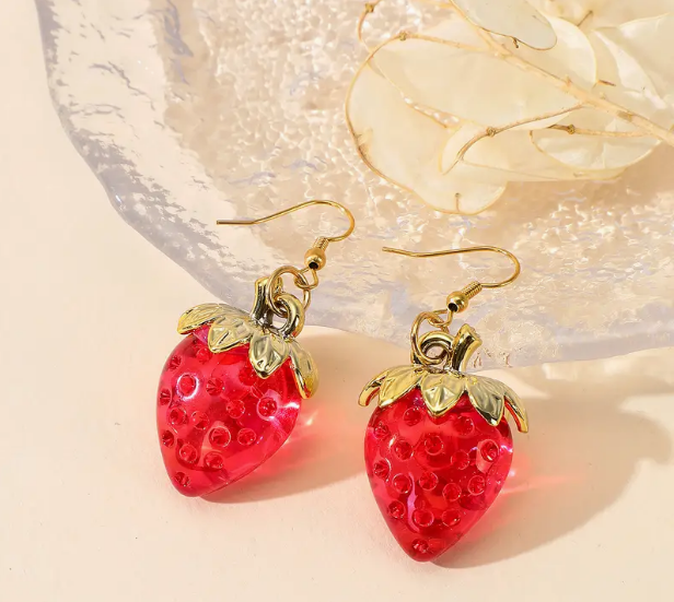 Cute Strawberry Resin Earrings
