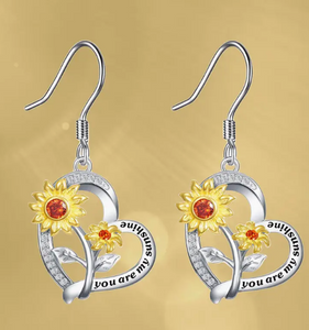 Cute Two Sunflower Decor Heart Pendant Earrings