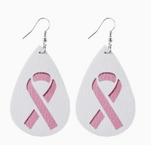Load image into Gallery viewer, Faux Leather Breast Cancer Awareness Stencil Cut Earrings