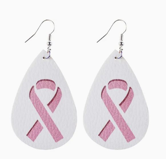 Faux Leather Breast Cancer Awareness Stencil Cut Earrings