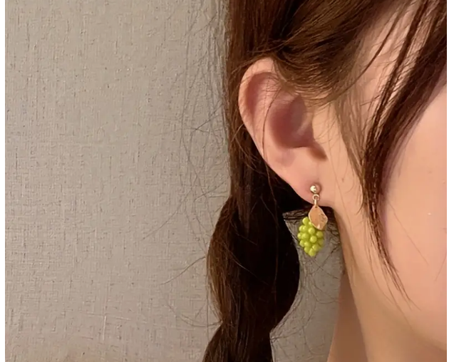 Green Grape Fruit Earrings Cute 3D Grape Jewelry