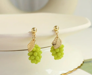 Green Grape Fruit Earrings Cute 3D Grape Jewelry