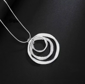 Silver Three Rings Design Pendant Necklace