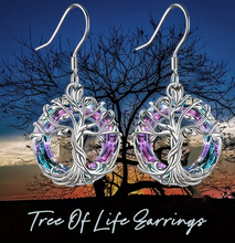 Load image into Gallery viewer, Silvery Tree Design With Hollow Circle Shape Artificial Crystal Decor Dangle Earrings
