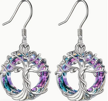 Load image into Gallery viewer, Silvery Tree Design With Hollow Circle Shape Artificial Crystal Decor Dangle Earrings