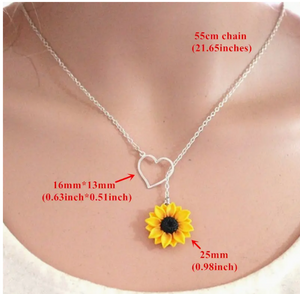 Simple Yellow Sunflower Heart Charm Necklace