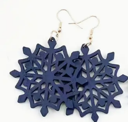 Christmas Wooden  Snowflake Bell Flower Design Dangle Earrings
