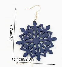 Load image into Gallery viewer, Christmas Wooden  Snowflake Bell Flower Design Dangle Earrings