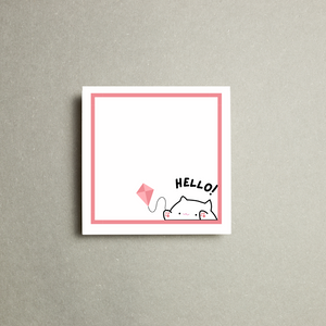 Cute Cat & Diamond Kite Hello Greeting Card | Playful & Whimsical Stationery Digital Design