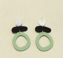 Load image into Gallery viewer, White &amp; Black &amp; Green Color Dangle Earrings