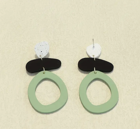 White & Black & Green Color Dangle Earrings