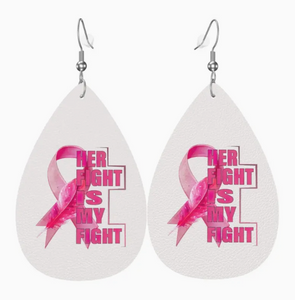 Faux Leather "Her Fight is My Fight" Breast Cancer Awareness Earrings