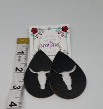 Load image into Gallery viewer, Longhorn black leather teardrop shape earrings