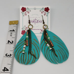 Feather Mint faux leather earrings