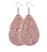 Load image into Gallery viewer, Faux Leather Teardrop Sequin Earrings - Rose Gold