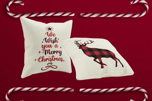 Christmas Pillow Covers & Christmas Decorations, Throw Pillow Covers 18x18 Set of 4 with Red Buffalo Plaid Truck & Farmhouse & Deer Pattern, Soft Linen Fabric, Great Gift for Christmas